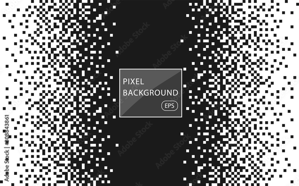 Poster pixel mosaic. the effect of falling, dissolving, monochrome fine particles, squares. indent for text