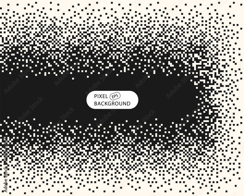 Poster pixel mosaic. the effect of falling, dissolving, monochrome fine particles, squares. indent for text