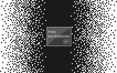 Pixel mosaic. The effect of falling, dissolving, monochrome fine particles, squares. Indent for text, banner, poster. Vector element isolated background.