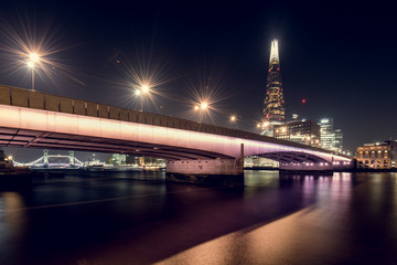 Fototapeta premium View of Illuminated London Bridge and the Shard at Night