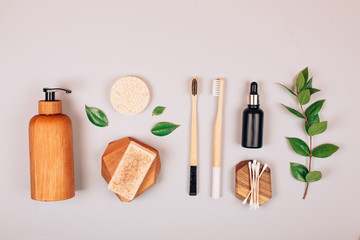Zero waste self-care products. Flat lay style.