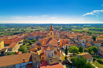 Istria. Town of Brtonigla on green istrian hill aerial view