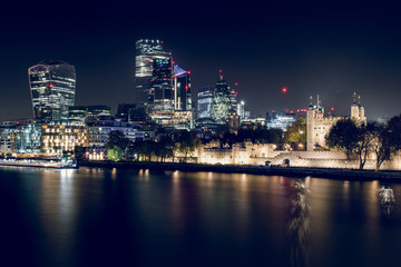 Obraz na płótnie Canvas The City of London Business District Buildings View at Night