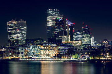 Fototapeta na wymiar The City of London Business District Buildings View at Night