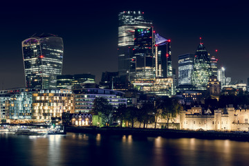 Fototapeta na wymiar The City of London Business District Buildings View at Night
