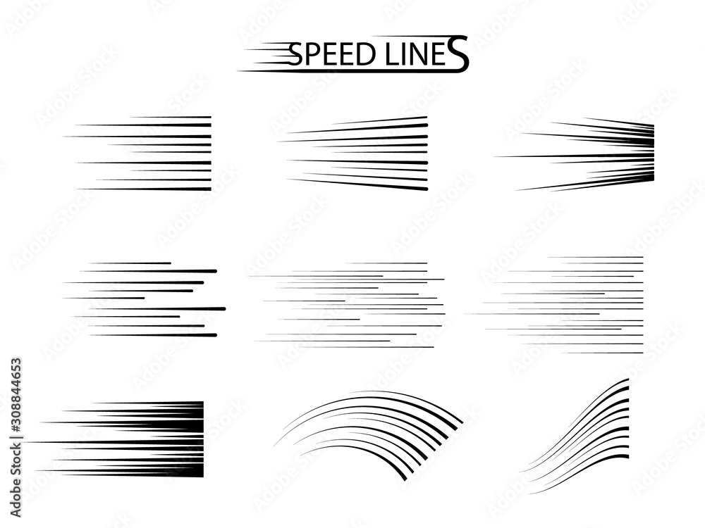 Fototapete Speed Line Set. Vector design elements isolated on light background.