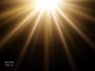 Obraz premium Yellow sun light, flash with soft rays. Vector design element, template, with the ability to overlay. The object is isolated on a black background.