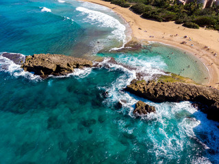 Aerial Drone Photo of La Poza del Obispo beach in Arecibo Puerto Rico