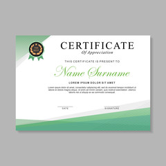 Abstract modern certificate template design with green and white color. Certificate of appreciation concept