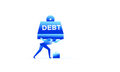 Businessman struggle with debt. Business work concept illustration about debt and credit. Vector illustration of a flat design