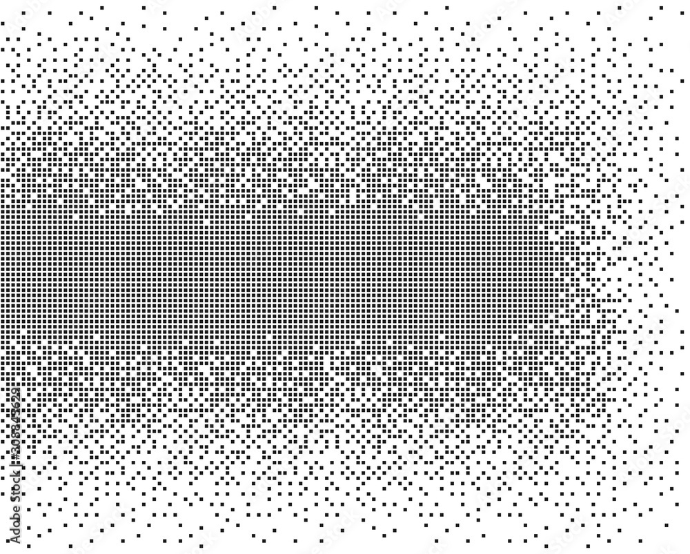Poster pixel mosaic explosion. effect, dissolution, monochrome fine particles, squares. vector element isol