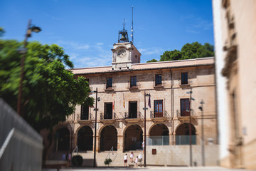 Beautiful street view of Denia, Marina Alta with harbor and skyline, Montgo mountain, beach and city, province of Alicante, Valencia, Spain
