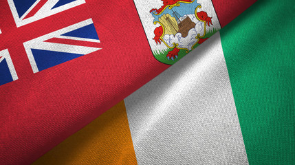 Fototapeta premium Bermuda and Cote d'Ivoire Ivory coast two flags textile fabric texture