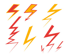 Lightning bolt, in yellow and red. Vector design elements flat style. Objects on an isolated light background.