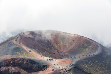 Aerial view of Crater Silvestri Inferiori (1886m) on Mount Etna, Etna national park, Sicily, Italy. Silvestri Inferiori - lateral crater of the 1892 year eruption