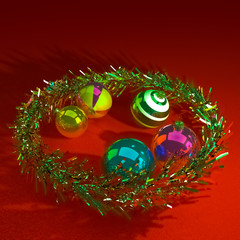 christmas background with balls and fir branches