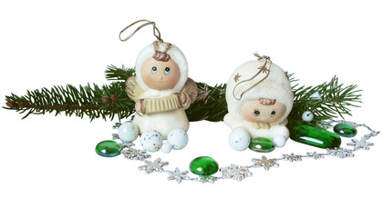 Two cute Christmas Angels on white background. Isolated