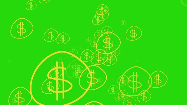 Icon dollar money fly on isolated green screen background. Symbol of money, currency isolated animation flying in fantasy space on keyframe green color background