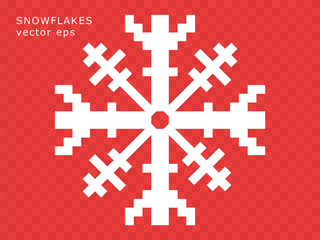 Snowflake pixel. Christmas, Xmas decorative ornaments. Vector Christmas design elements. Isolated transparent background.