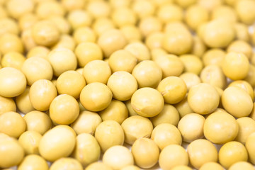 A close-up of soya beans on a white background.