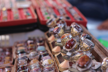 The Beauty of Colorful Agate Rings Neatly Arranged