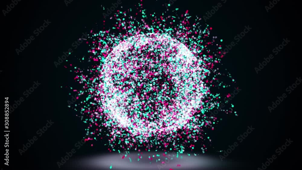 Aufkleber 3d rendering, computer generated abstract sphere or ball of golden shimmering particles on a black b