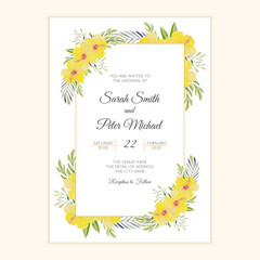 Wedding invitation with yellow hibiscus flower frame
