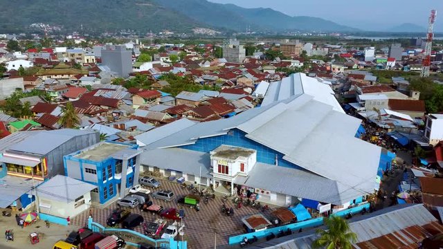 Palopo, Sulawesi - 11/11/2019: Aerial over Pasar Andi Tadda Kota Palopo, Andi Tadda Market at Palopo City, Indonesia