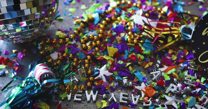 Video Slide Across New Year's 2020 Party To Noisemaker