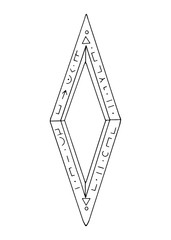Diamond, crystal, logo of the elements of nature. Elements of ethno, fantasy, antiquity, amulets, secret symbols. Doodle, hand drawn, outline