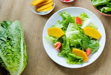 Mix salad vegetable  in white dish,vegan