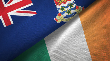 Cayman Islands and Ireland two flags textile cloth, fabric texture