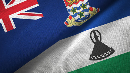 Cayman Islands and Lesotho two flags textile cloth, fabric texture