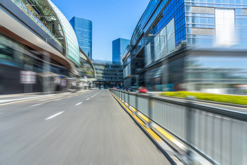 city road through modern buildings in beijing