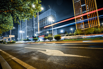 the traffic light trails of city.