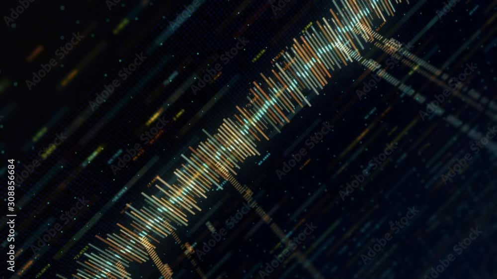 Poster abstract animation of digital 3d financial chart showing the rise and falling value of the global st