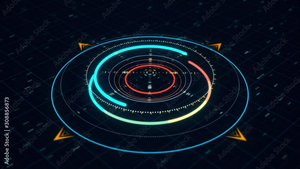 Poster future and innovation concept. animation. abstract animation of circular graph with digits on the da