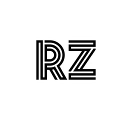 Initial two letter black line shape logo vector RZ