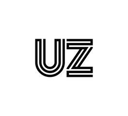 Initial two letter black line shape logo vector UZ