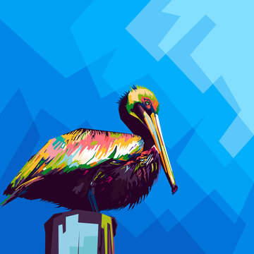 pelican in wpap pop art illustration. colorful pelican bird illustration