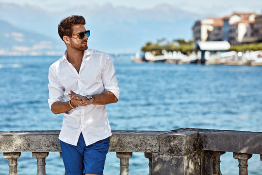 Handsome man in summer outfit wear sunglasses