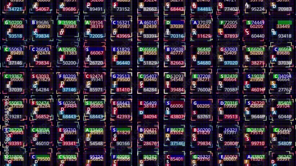 Poster abstract animation of colorful digital folders with flickering digits of business, finance, technolo