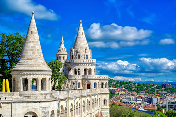 Fisherman's Bastion, located in the Buda Castle complex, in Budapest, Hungary. - obrazy, fototapety, plakaty