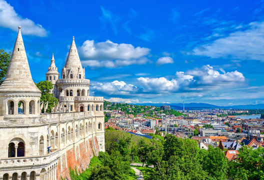 Fisherman's Bastion, located in the Buda Castle complex, in Budapest, Hungary.