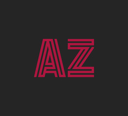 Initial two letter red line shape logo on black vector AZ