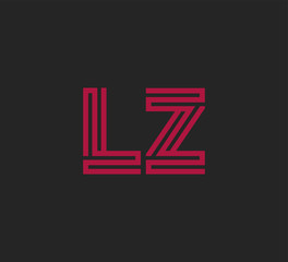 Initial two letter red line shape logo on black vector LZ
