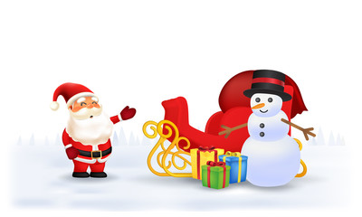 Merry Christmas and Happy New Year. Santa Claus in Christmas snow scene