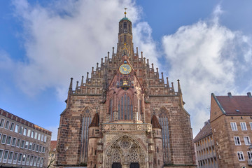 Scenic view of Church of Our Lady (Frauenkirche) - Roman Catholic Parish church in Nuremberg in...
