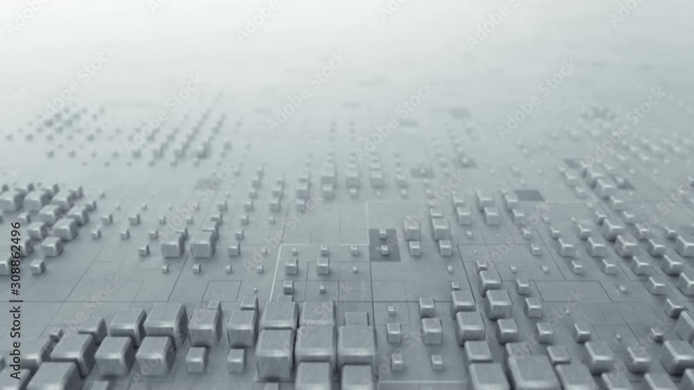Poster white metallic cubes on grunge surface. seamless loop dolly shot. 3d render smooth animation 4k uhd 