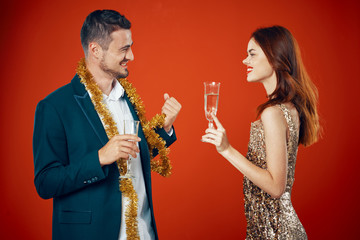 young couple celebrating with champagne